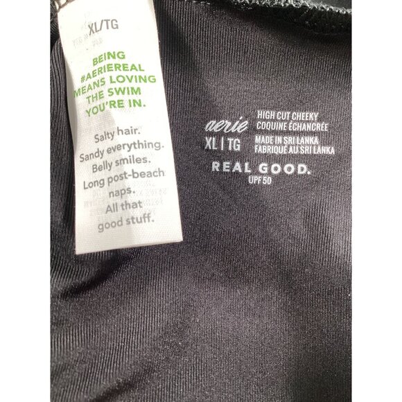 Aerie XL High Cut Cheeky Swim Womens Bottom Black Nylon Spandex UPF 50 NWT pool - Picture 4 of 6